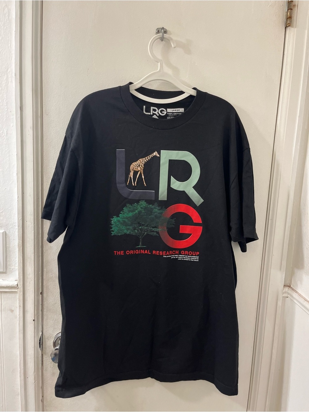 LRG Black Short Sleeve Tee with Green Tree & Red Logo Accents